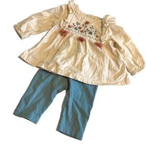 Marks & Spencer newborn baby 3-6M boho outfit top & pants ruffle trim longsleeve